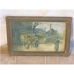 Brick House With Quarter Horse And Dog Outside