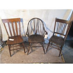 3 Antique Wooden  Chairs One Is A Captain