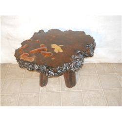 Hand Made Raw Wood Coffee Table With Gold Eagle On