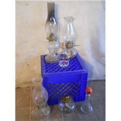 4 Oil Lamps 2 Corked Small Bottles,