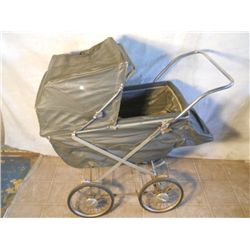 Antique Black Faux Leather Baby Buggy