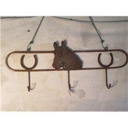 Iron, Tack Hanger With Horseshoes And Horse Design