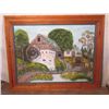 Image 1 : 60"x49" Framed Oil Painting Of Water Wheel House