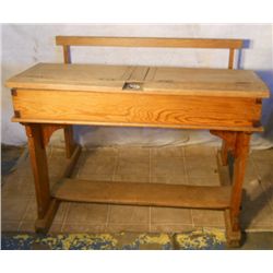 Antique Solid Wood School Desk Bench With