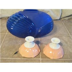 2 Candle Holders And Blue Vase