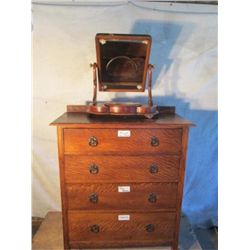 Antique 4 Drawer Oak Dresser With Swivel Mirror On