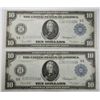 Image 1 : 2  1914  $10   FR note   CU Consecutively #'s  RARE