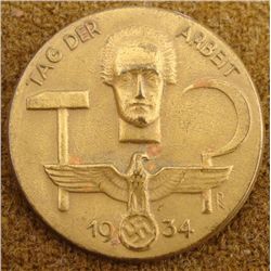 1934 TAG DER ARBEIT-MEDAL -EAGLE & SWASTIKA  W/WORKER