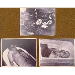 3 PHOTOS OF MUSOLLINI AUTOPSY & POST HANGING W/MISTRESS