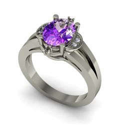 Genuine 1.31 ctw Amethyst Diamond Ring W/Y Gold 14kt