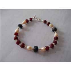 136.15 ctw Ruby Pearl and Emerald Bracelet .925 Sterlin