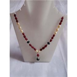 150.0 ctw Emerald Ruby and Pearl Necklace .925 Sterling