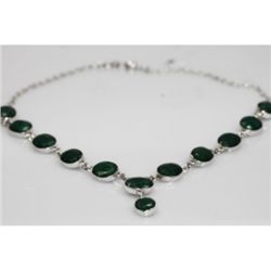 NATURAL 113.95 ctw.  EMERALD OVAL NECKLACE .925 ST