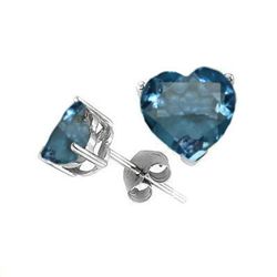 Natural 2.10 ct Blue Topaz Heart Earrings .925 Sterling