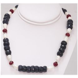 NATURAL 480.00 CTW SAPPHIRE RUBY AND PEARL NECKLACE .92