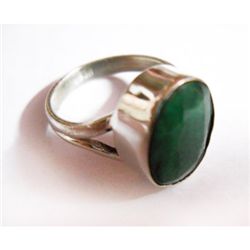 Natural 18.70 ctw Emerald Oval Ring .925 Sterling