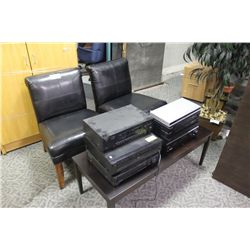 2 BLACK LEATHER RECEPTION CHAIRS & A RECEPTION