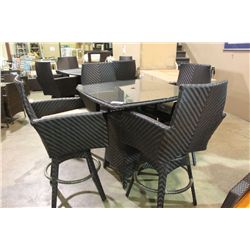 GLASS TOP BAR HEIGHT PATIO DINING TABLE WITH 4