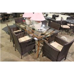 GLASS TOP PATIO DINING TABLE WITH 6 CHAIRS