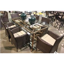 GLASS TOP PATIO DINING TABLE WITH 6 CHAIRS