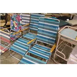 2 BLUE STRIPED LOUNGE CHAIRS