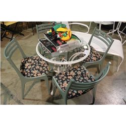 SMALL ROUND GLASS TOP PATIO TABLE WITH 4 CHAIRS,