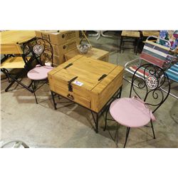 WOODEN TRUNK WITH 2 SIDE CHAIRS