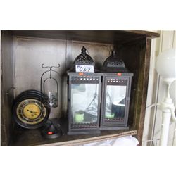 LOT OF SPA DECOR ITEMS INCLUDING CLOCK & 3 CANDLES