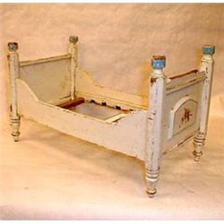 Bed for dolls, made of wood and painted white