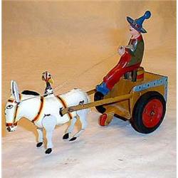 Mule with wagon made of tin, wind-up toy, not