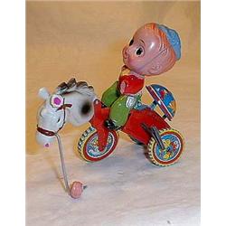 Bicycle with horse-head made of tin and plast