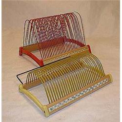 2 record display stands of plastic, wood and