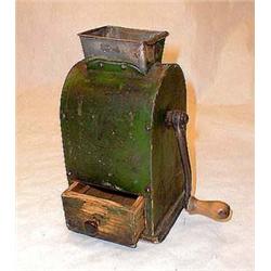 Coffee mill or coffee grinder of wood and tin