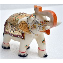 Marble UpTrunk Elephant w/ Gold Plated Design 5in.x6in.