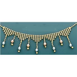 FANCY DESIGN Necklace 17in. 4.3 grs 14kt 3tone Gold