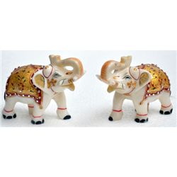 Marble UpTrunk Elephant w/ Gold Plated Design 4in.x5in.
