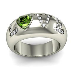 Genuine 0.74 ctw Peridot Diamond Ring 14k W/Y Gold