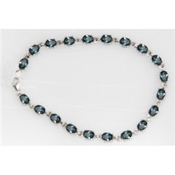 NATURAL 10.50 CTW BLUE TOPAZ OVAL BRACELET .925 STERLIN