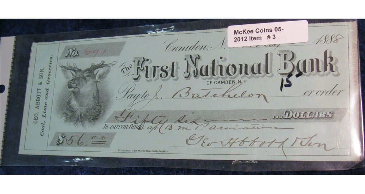 3. 1888 The First National Bank, Camden, NY. Check.