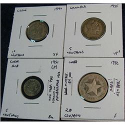1139. Chile, Columbia, Costa Rica & Cuba Coins. Catalog $26.50