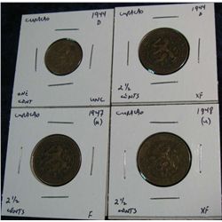 1140. (4) Curacao 1 & 2 1/2 Cent Pieces. F-Unc. Catalog $16.25.