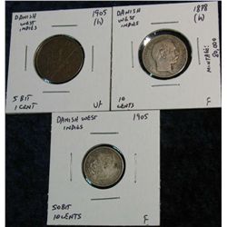 1142. (3) Danish West Indies 1878-1905. Catalog $26.00