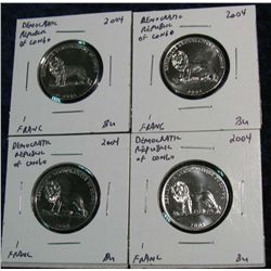 1143. (4) Different 2004 Republic of Congo 1-Franc BU