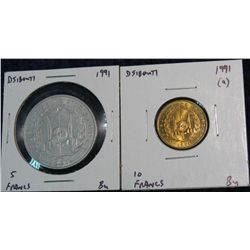1153. Djibouti 1991(a) 5 & 10 Francs. BU.