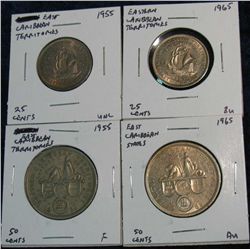 1156. East Caribbean States(2) 25-Cents & (2) 50-Cents. Catalog Value $11.00.