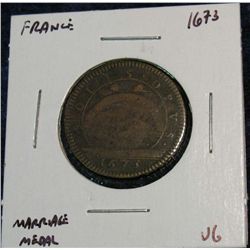 1162. 1673 France Marriage Medal. VG.