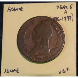 1163. France Lan 5 A (1796-1797) Decime VG.