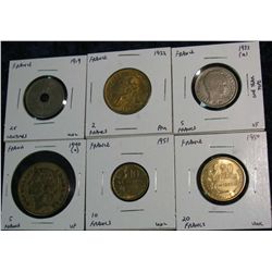 1166. (6) French Coins 1919-1950 25-Centimes-5-Francs VF-unc.