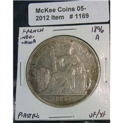 1169. 1896A French Indo-China Silver Piastre VF-EF.