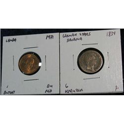 1170. 1971 Gambia Butut BU & Bavaria 1834 Silver 6-Kreuzer. F.